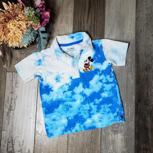 Disneyland Resort Walt Disney World Kids Toddler 2T Blue White Tie Dye Polo